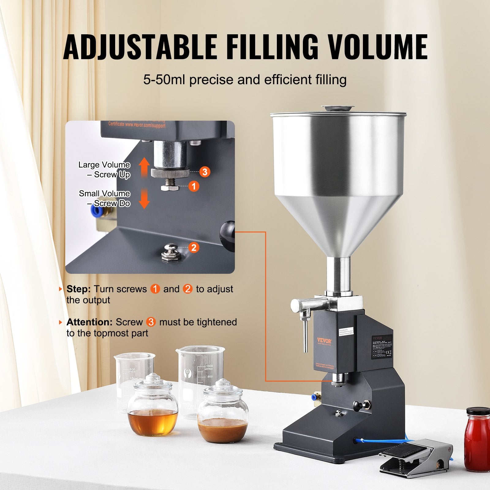 Pneumatic Paste Liquid Filling Machine, 5-50ml Bottle Filler, Bottle