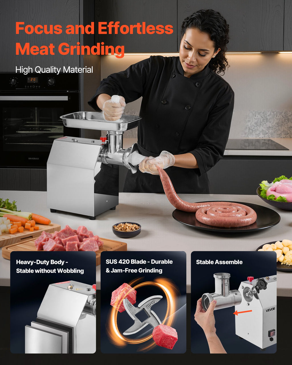 Commercial Electric Meat Grinder, 3.2 kg/min Capacity, #12 Industrial