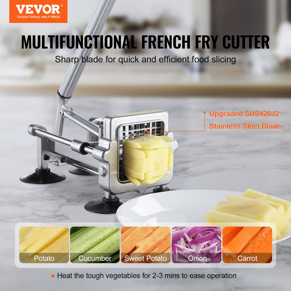 French Fry Cutter, Potato Slicer with 1/2-Inch and 3/8-Inch Stainless