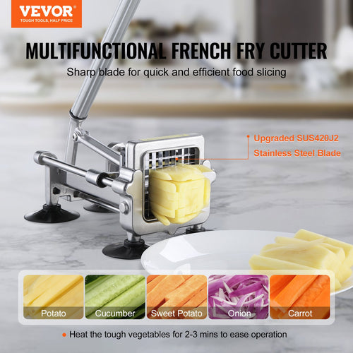 French Fry Cutter, Potato Slicer with 1/2-Inch and 3/8-Inch Stainless