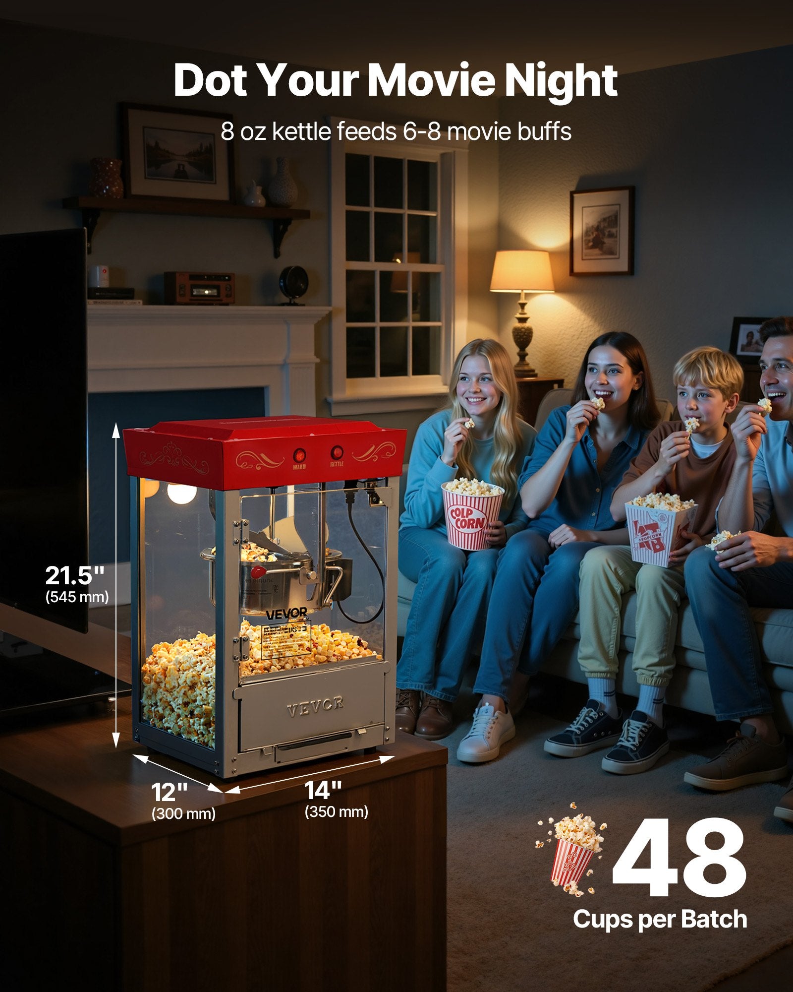 Popcorn Machine, 0.2kg Stainless Steel Kettle, 800W Commercial
