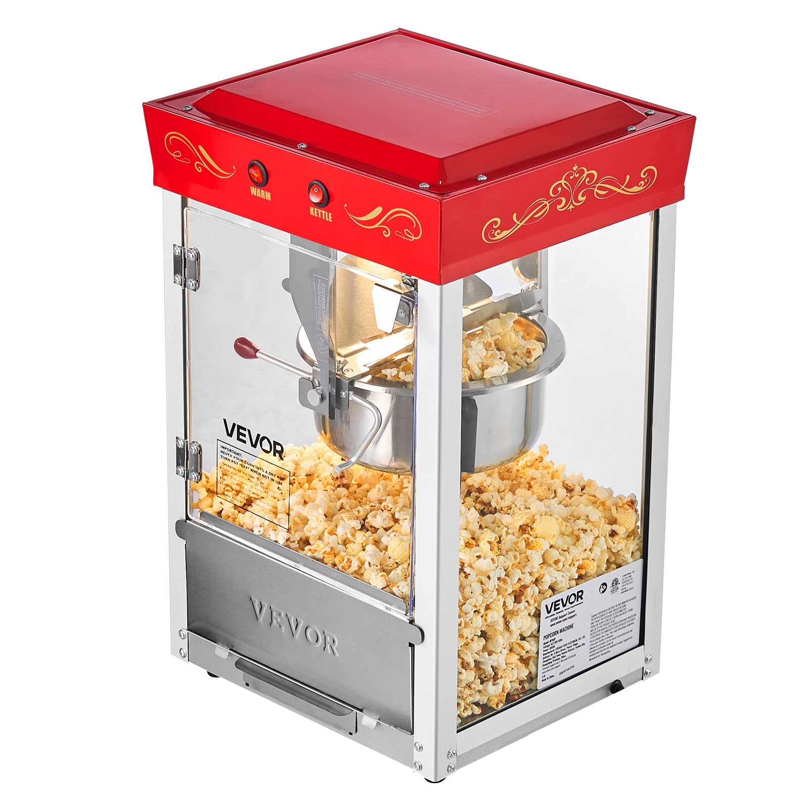 Popcorn Machine, 0.2kg Stainless Steel Kettle, 800W Commercial