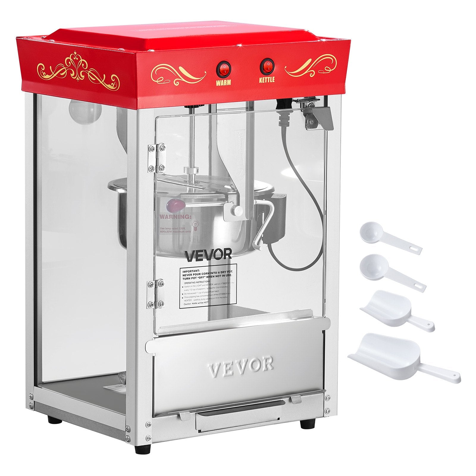 Popcorn Machine, 0.2kg Stainless Steel Kettle, 800W Commercial