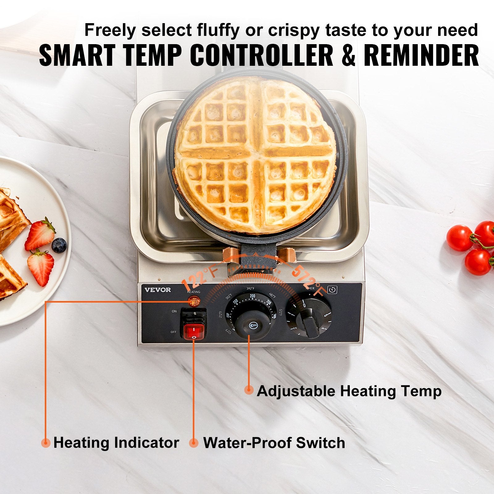 Commerical Round Waffle Maker 1300W Rotatable Non-Stick Waffle Iron
