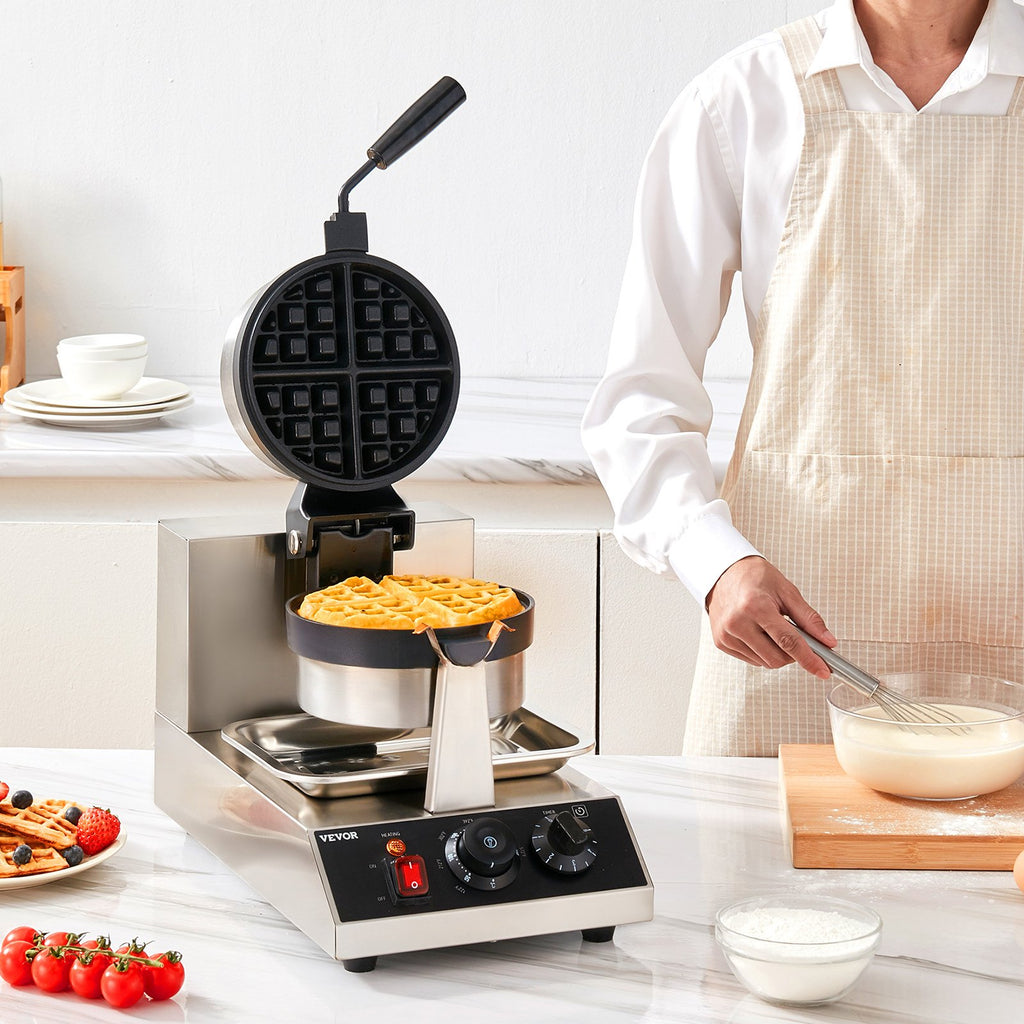 Commerical Round Waffle Maker 1300W Rotatable Non-Stick Waffle Iron